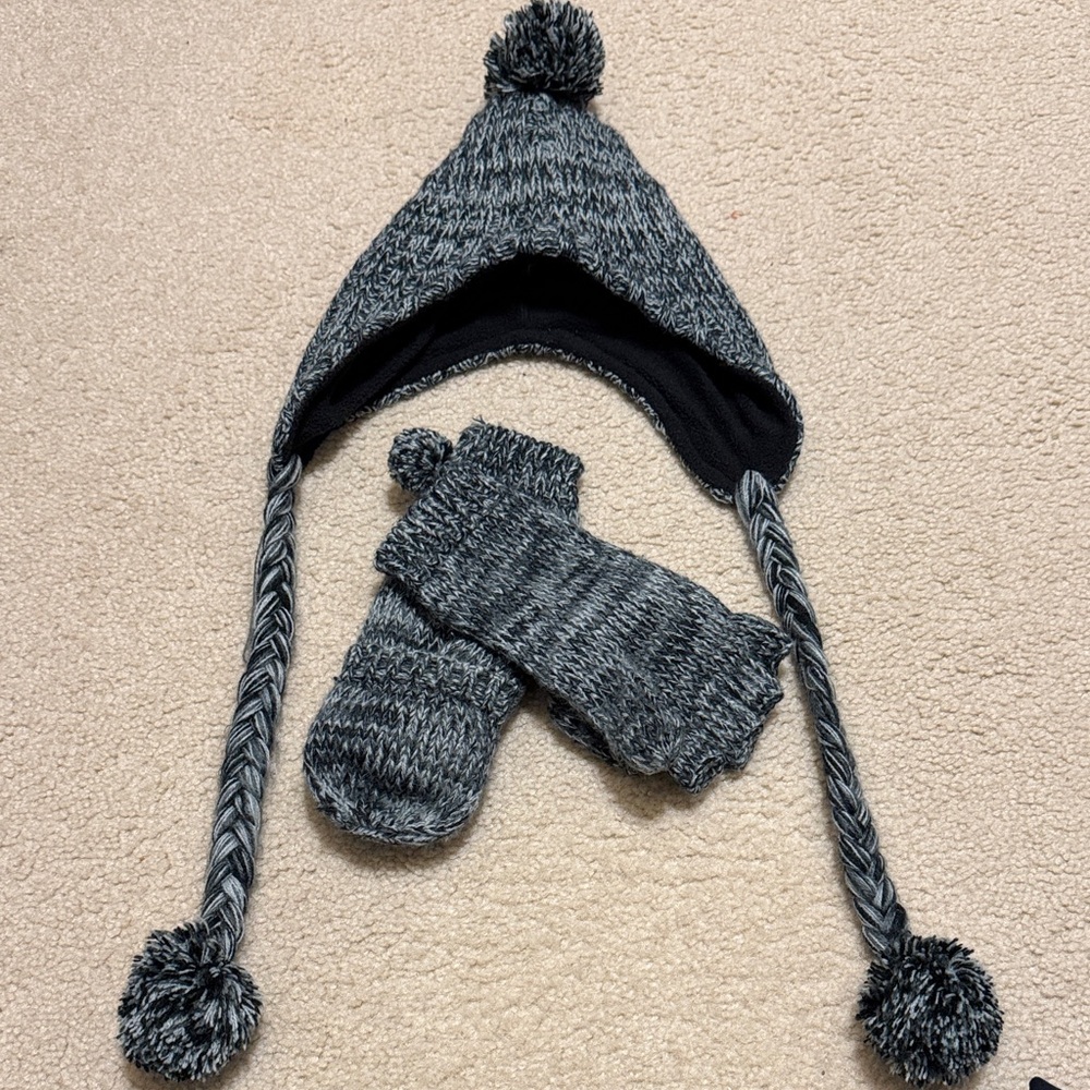 Cozy Gray Knit Hat and Mittens Set for Women